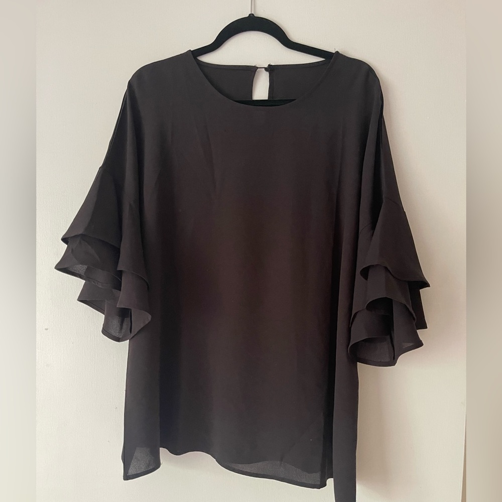 Black ruffle sleeve blouse - 2XL